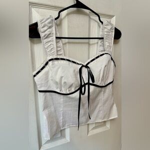 Sienna Sky White Smocked Contrast Tank, Large